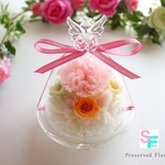 【プリザーブドフラワー】パステルピンク薔薇カーネーションのエンジェルガラス花器【ブリザードフラワー】バラ天使あじさい結婚式プレゼント誕生日サプライズ