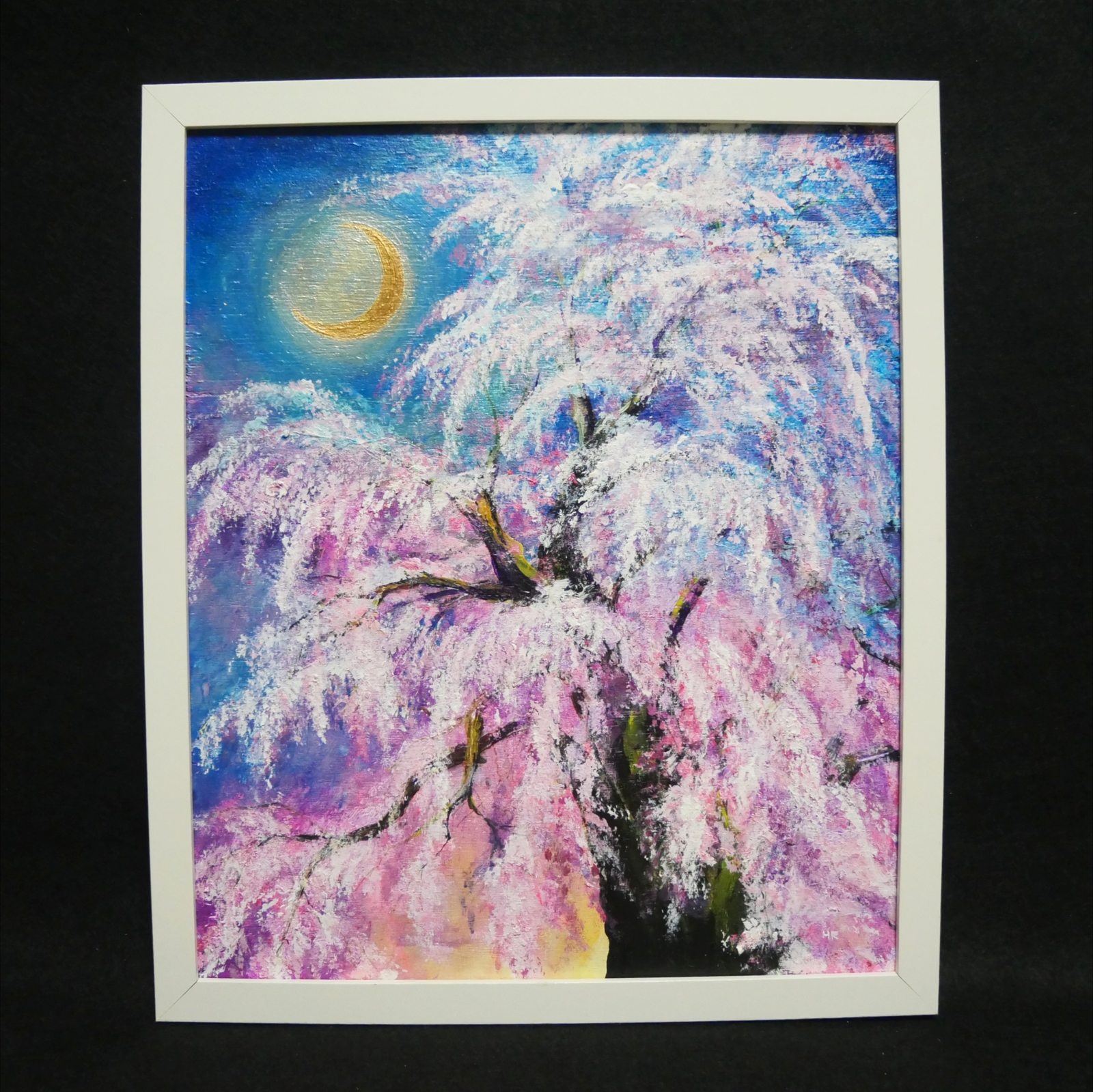 油絵 絵画 【夜桜の三日月】 - HR | minne 国内最大級の
