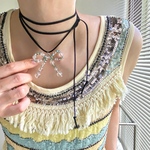 ribbon cord necklace / aurora dull blue  ⌘ ネックレス チョーカー 紐ネックレス リボン ビーズ コードネックレス