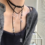 ribbon cord necklace / aurora pink  ⌘ ネックレス チョーカー 紐ネックレス リボン ビーズ コードネックレス
