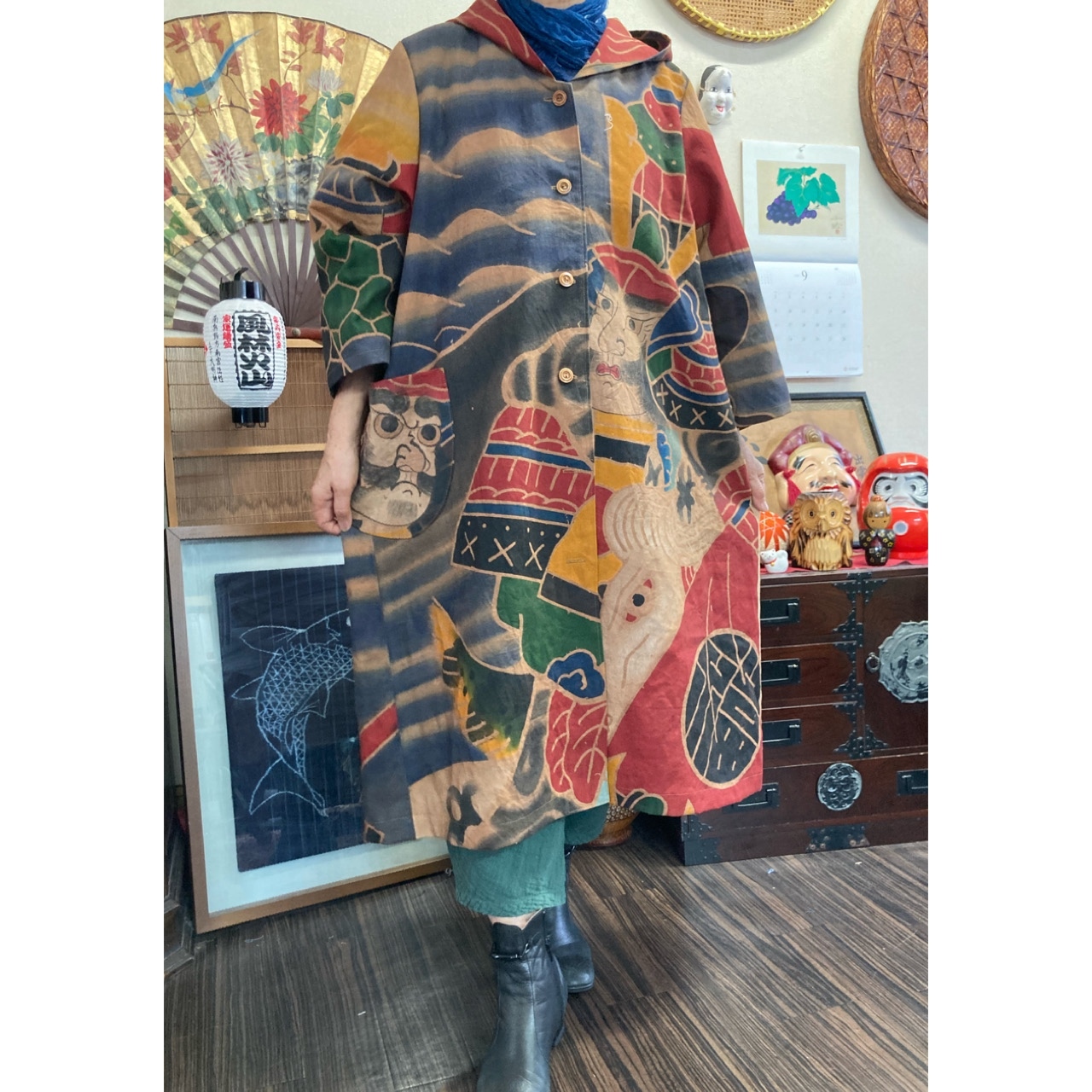 古布、綿、筒書、家紋●着物リメイク●前開きパーカー、ジャケット、ハンドメイド 古布リメイク - コート・ジャケットの人気通販 | minne byGMO