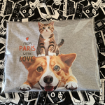ビーグルちゃん,コーギーちゃん＆仲良し茶トラ猫ちゃん/フロントプリントTシャツ/パジャマ、リラックスウエア、普段着、メンズLサイズ