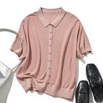 ★サンプルセール　1点のみ★3000円オフ涼感のあるテンセルプルオーバー 　ハーフプラケット　サマーニット 淡く渋い紅赤色 240524-1(223)
