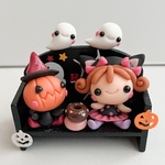 ハロウィン　ミニベンチ　ミニチュア　粘土細工　樹脂粘土　黒猫　おばけ　かぼちゃ　こねこねくらぶ　季節飾り　イベント