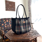 ♥️中♥️ウールツイードチェック× 黒帆布　秋冬　ころりんバッグ　ショルダーバッグ　2WAYバッグ 　斜め掛け　倉敷帆布　トートバッグ　ファスナー開閉　秋冬　