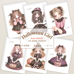 【新作】Halloween Girl  大容量 A6 マットステッカー  6種類set