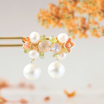 秋深まる 金木犀 ビジュー × コットンパール ピアス　イヤリング　金属アレルギー対応　キンモクセイ　秋　きんもくせい 秋冬