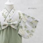 【レース×グリーン】ベビー袴 ベビー着物 初節句 ひな祭り こどもの日 お食い初め 誕生日 60~100cmまで着用可能 - 70~80サイズ