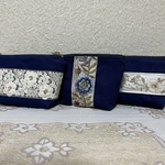 インド刺繍付きマチ付きポーチ☆無地部分ネイビー