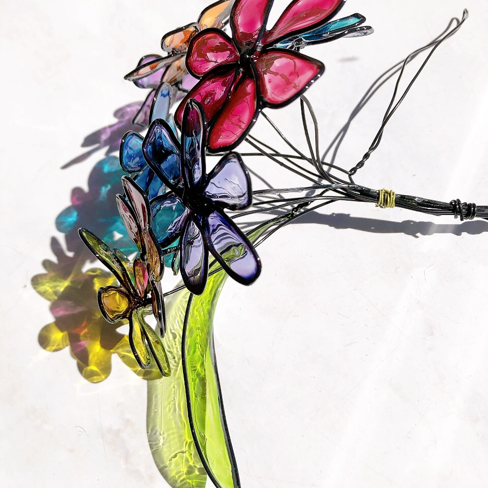 コスモス 秋桜 ステンドグラス風 ワイヤークラフト ワイヤーアート