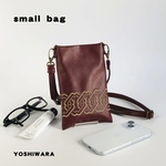 幾何学模様/和柄のサコッシュ/送料無料　吉原　ボルドー　シンプル　スマホ　ショルダー　バッグ　着物　浴衣　メンズ　レディース　ギフト　プレゼント