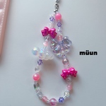 🎀🩷˚｡⋆୨୧オーロラリボンストラップ ビーズアクセサリー ストラップ アクセサリー ロングストラップ iPhoneケース 韓国アクセサリー