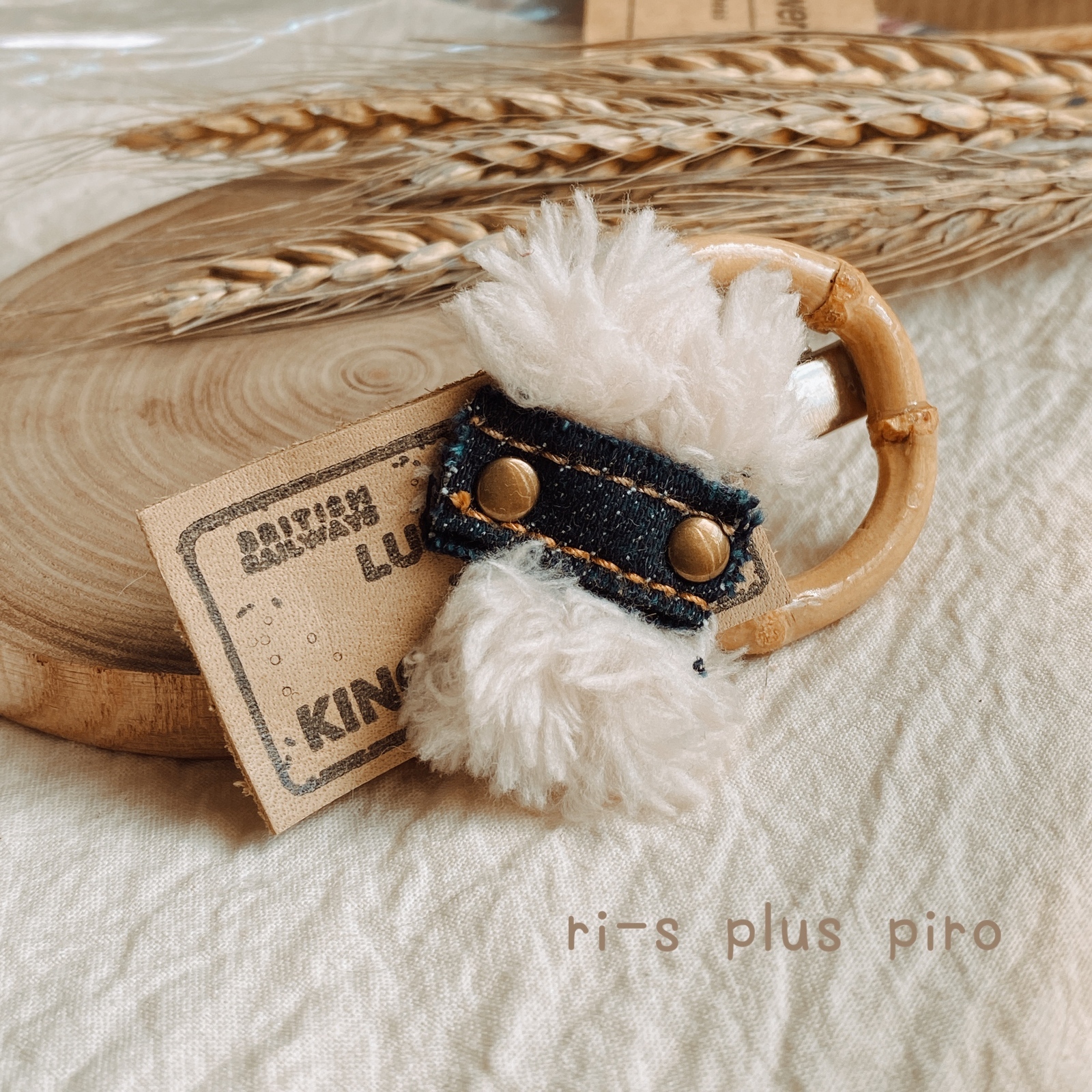 デニムリメイク ヘアピン クリップ レザータグ ハラコ ハンドメイド