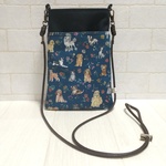 リバティ モルス・パルス ネイビー 犬柄×帆布 スマホ ポシェット サコッシュ          