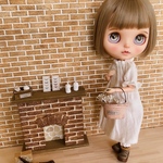 ミニチュア ドールハウス 背景ボード 壁 床 ブライス リカちゃん １／６ 家具 オビツ 棚 机 ドール ドール家具 カスタムブライス ハンドメイド シャビーシック  暖炉 マントルピース