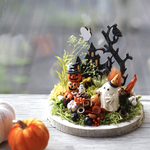 【受注制作】☆ハロウィンの切り株アレンジ☆ プリザーブド&ドライフラワー　ハロウィン　ランタンお化け