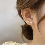 【MSP212】フラワー＆パール　寄り添うピアス　ピアス　イヤリング　新作　シンプル　18kgp　Silver925　高品質　お洒落　人気　アレルギー対応　つけっぱなし　小さめ　