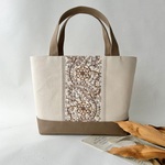 【Mサイズ/ホック付】インド刺繍リボンのトートバッグ　キナリ×グレージュ