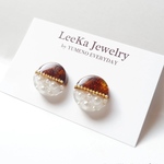 手書きべっ甲×たっぷりパール  デザイン イヤリング／ピアス 金属アレルギー対応