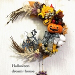 送料無料🎃三日月🌙ハロウィン館リース（黒）　クレッセントリース　玄関リース