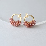 【限定2点】kotubu hoop × シャンパンガーネット ( gold／金糸 )  イヤリング ノンホールピアス 粒々 フープ  糸の耳飾り 