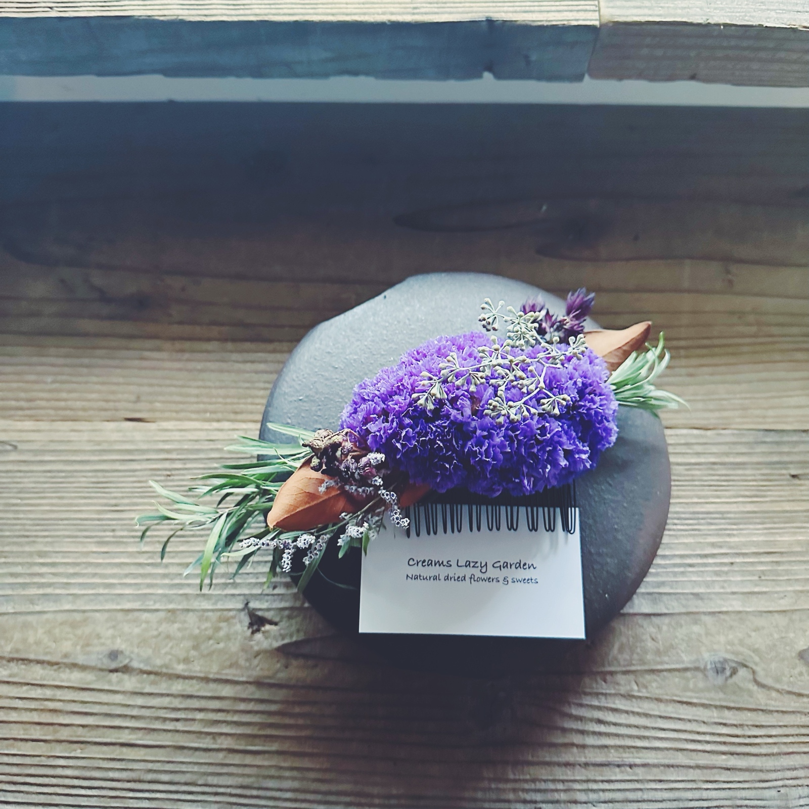 89 Dried flower comb /フラワーコーム青紫 × オレンジ