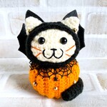 ハロウィン🎃☆「コウモリかぼちゃ」コスプレ猫さん【置き型】