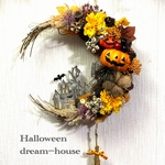 送料無料🎃三日月🌙ハロウィン館リース（グレー）　玄関リース　クレッセントリース
