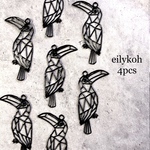 NEW 4個/ブラック　真鍮　フィリグリー　オウムチャーム　BR94B