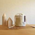 丸底のきんちゃく　筒型・パッチワーク・ベージュ