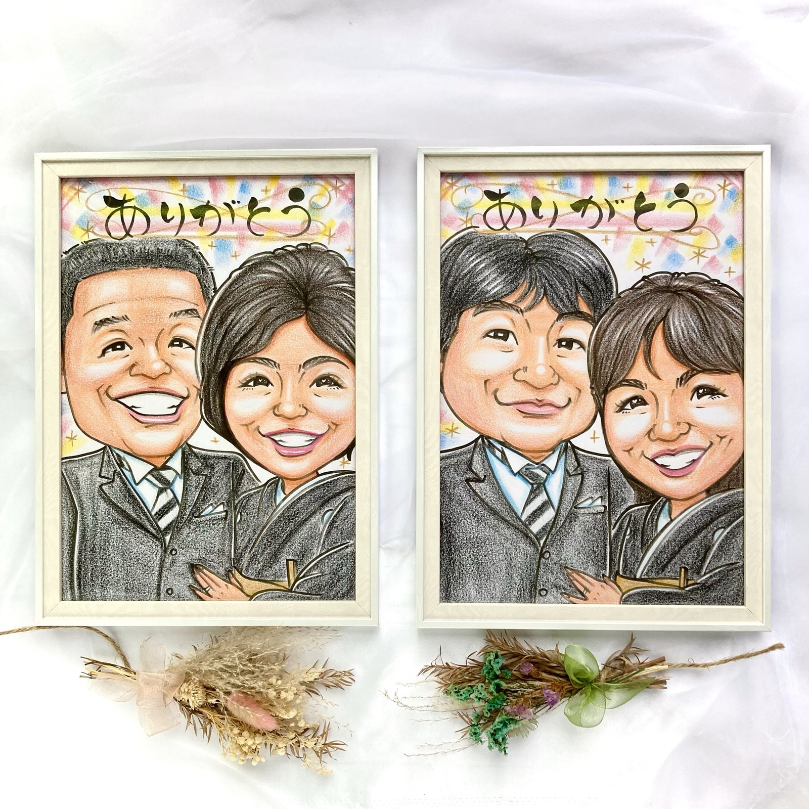 両親贈呈品 結婚式 ウェディング 似顔絵 サンクスボード　子育て感謝状 金婚式 敬老の日 プレゼント イラスト