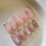 恋々ピンク ニュアンス マグネット ミラー フレンチ ゴールド デート かわいい アシメントリー 入れ替え可能 くすみカラー