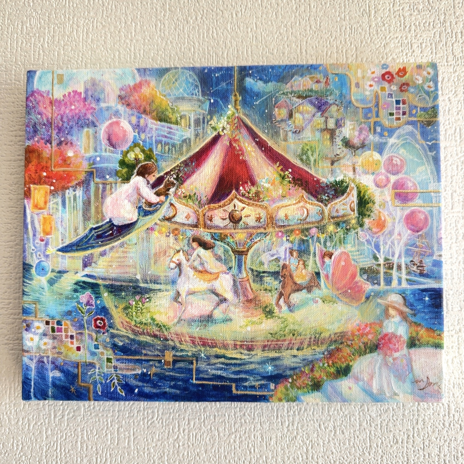 アクリル原画】星屑の夜空を旅する少女と犬 - 棉月 水香子