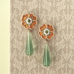 刺繍フラワー jewelry dot design チャームオン オレンジ×ペリドット (刺繍ピアス/刺繍イヤリング/花/花モチーフ/ビーズ刺繍