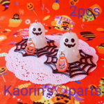 ハロウィン★暗闇で光る！パンプキンバッグを持ったオバケチャーム★大きめパーツ/②個入