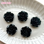 デコパーツ モノトーン バラ ブラック 5個セット/ハンドメイドパーツ カボション 貼り付けパーツ 薔薇(C27)