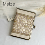 母子手帳ケース (Mサイズ用) コンパクト がま口 インド刺繍リボン　生成り/ダークラベンダー　Ｂ６　