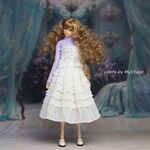 msdr-24-317白いプリーツスカート、チューブトップ と藤紫ハイネック長袖T（momoko/ジェニーなど1/6人形用）