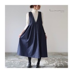 後ろ姿が綺麗な岡山県児島デニムワンピース／くったり8オンスソフトデニムジャンパースカート／インディゴ