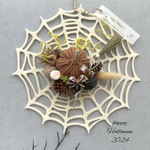 【現品限り】ハッピーハロウィン♪　蜘蛛の巣　吊るしアレンジ　玄関リースにも★ 白ver.