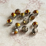 【6㍉ 30個】ガラス製 鈴丸チェコビーズ＊clear & silver & metallic yellow＊スズマル＊メタリックシルバー