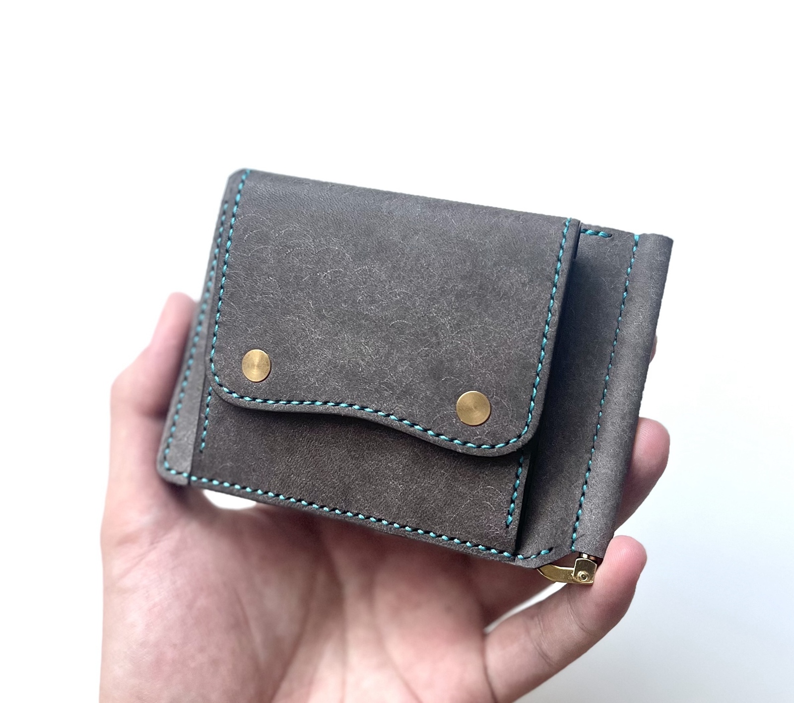 マネークリップ財布【ターコイズ】手縫い仕立て　マルゴー　イタリアンレザー マネークリップ財布【ターコイズ】手縫い仕立て マルゴー