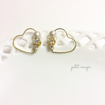 【金属アレルギー対応】ハートフープ×コットンパールビジューピアス