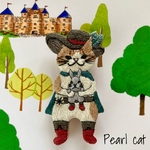 【再販】長靴をはいた猫&ウサギの刺繍ブローチ【茶白】