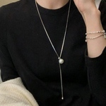 ≡N006≡ ネックレス ラリエット シルバー Y字 パール付き ロングネックレス シンプル お洒落 可愛い おしゃれ