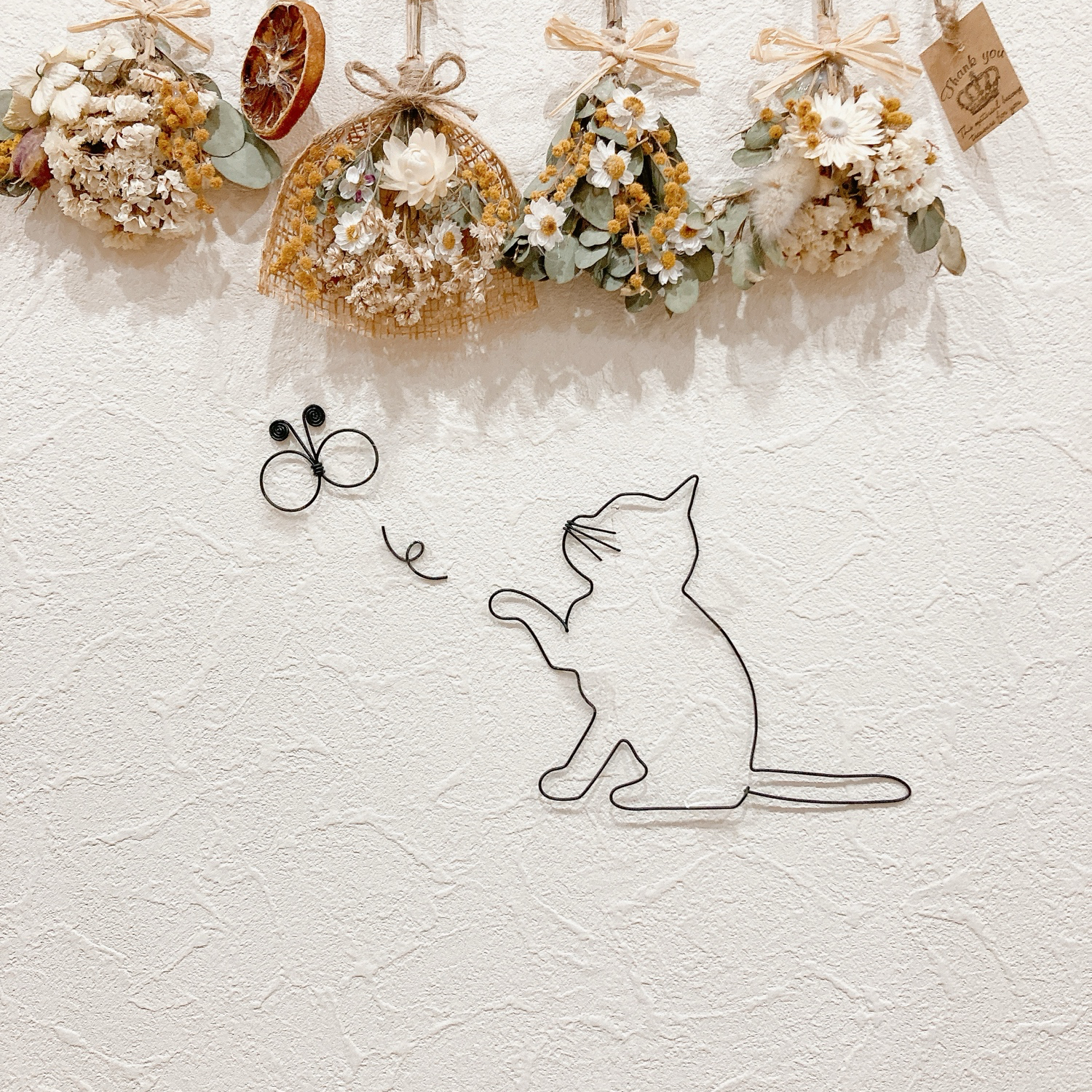 277 吊るさ 造花 フラワーガーランド ワイヤーアート 猫 ねこ