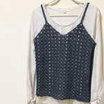 🌻SALE🌟春夏🍀インデイゴブルーのコットンリネンで編んだ♪レーシーキャミソール