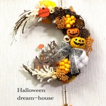 送料無料🎃三日月🌙ハロウィン館リースリース（茶）　玄関リースク　レッセントリース