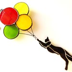 「風船と猫」のステンドグラス・サンキャッチャー