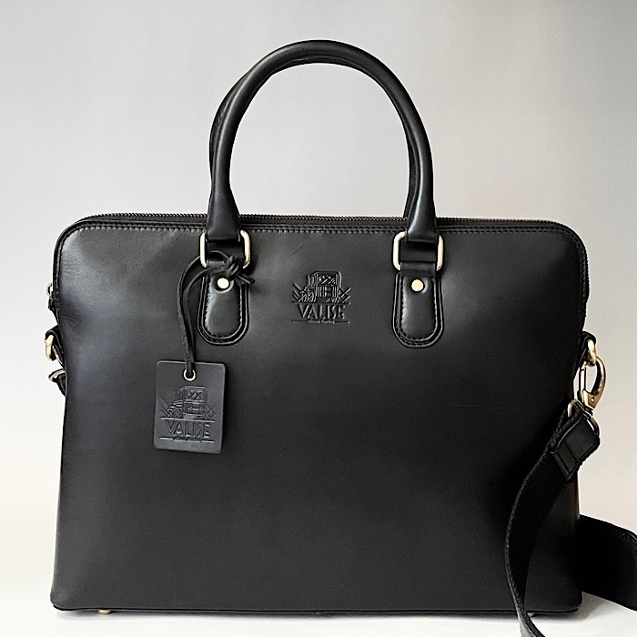 Valiseブラック レザー 本革ビジネスバッグ the british bag